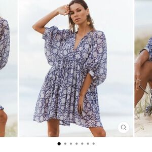 NWT Daughters of India Indigo and White Floral Dress